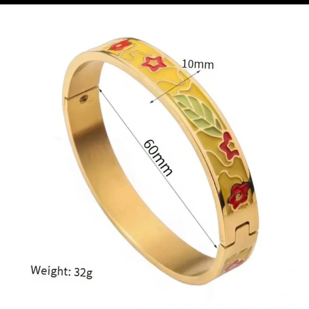 New women stainless steel art Gold and Blue Enamel Bracelet